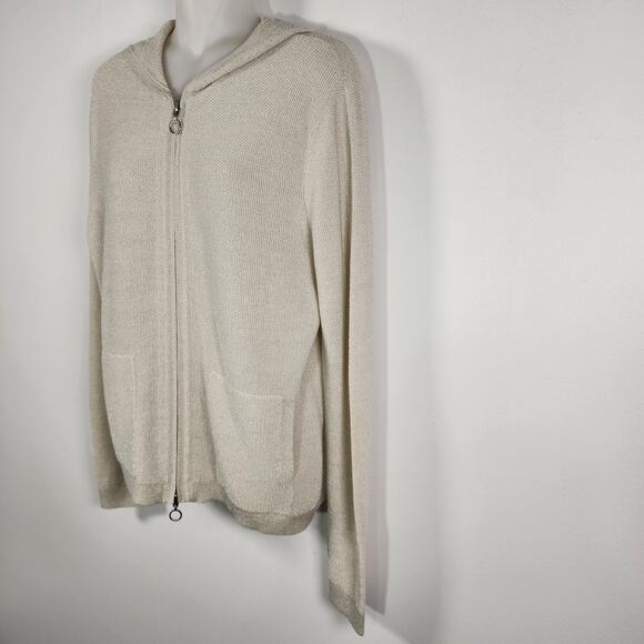 Worth New York Womens Hoodie Sweater Small Wool Metallic Ivory Full Zip Pockets - Picture 8 of 11
